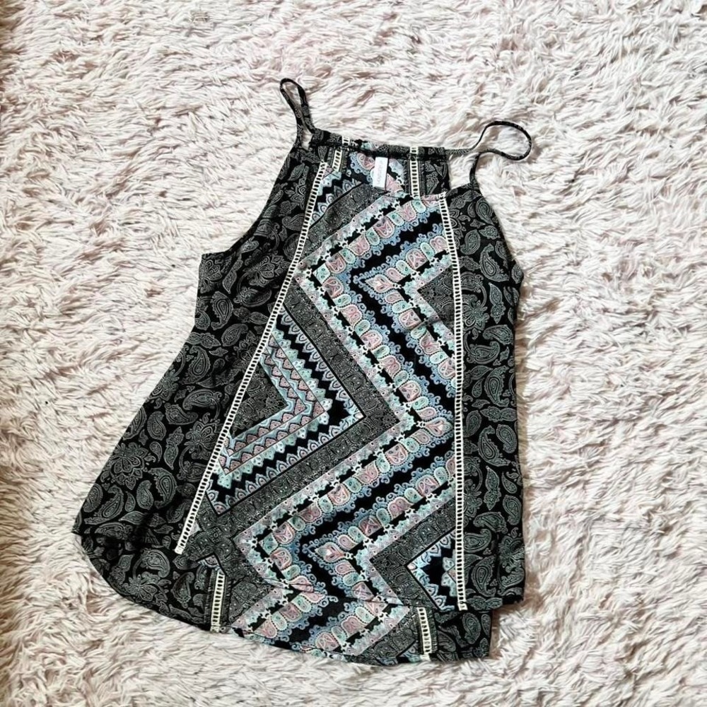 Boho Aztec Sheer Whimsical Delicate Racerback Tank Womens M Indie Earthy Hippie